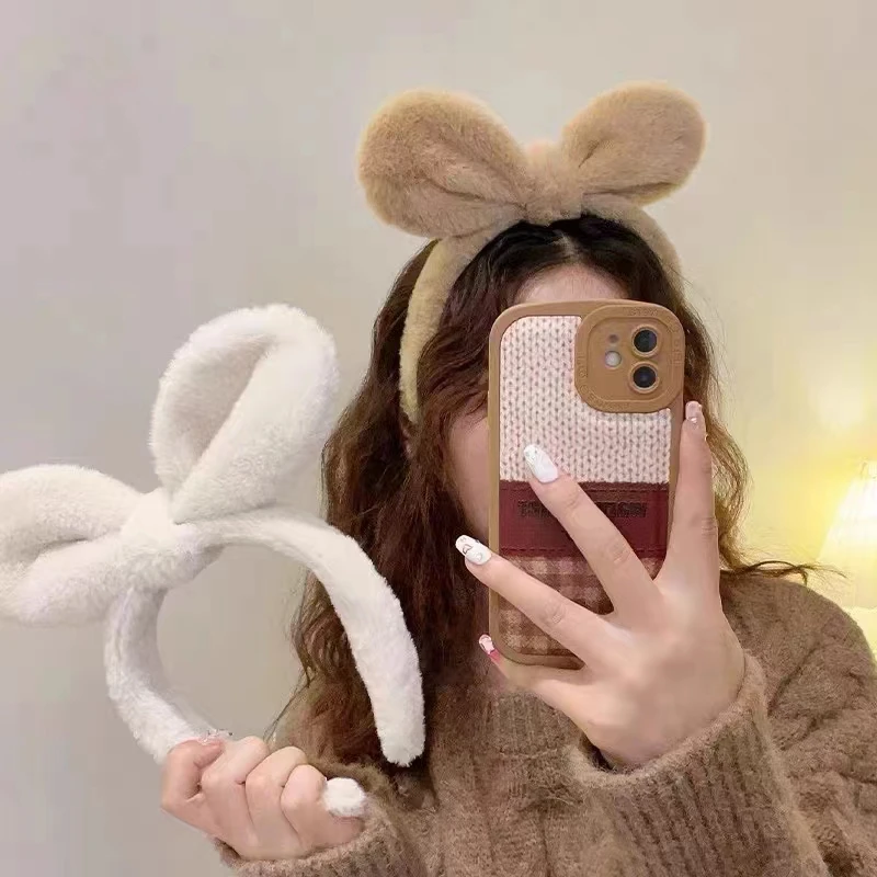 可爱兔耳朵蝴蝶结毛绒发箍女洗脸敷面膜压发头箍发箍发饰