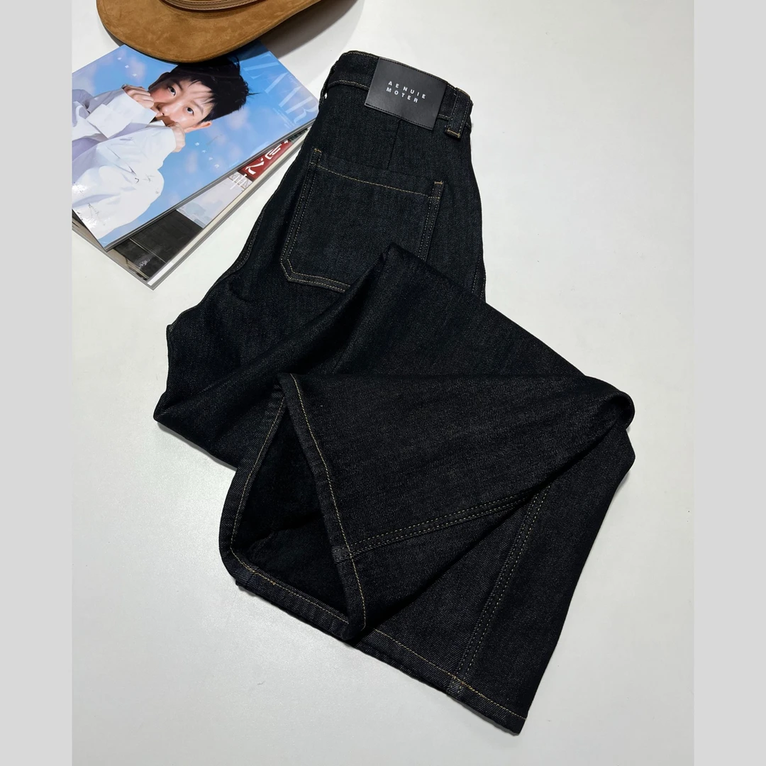 高个子加绒加厚阔腿黑金牛仔裤显瘦显高休闲宽松高腰
