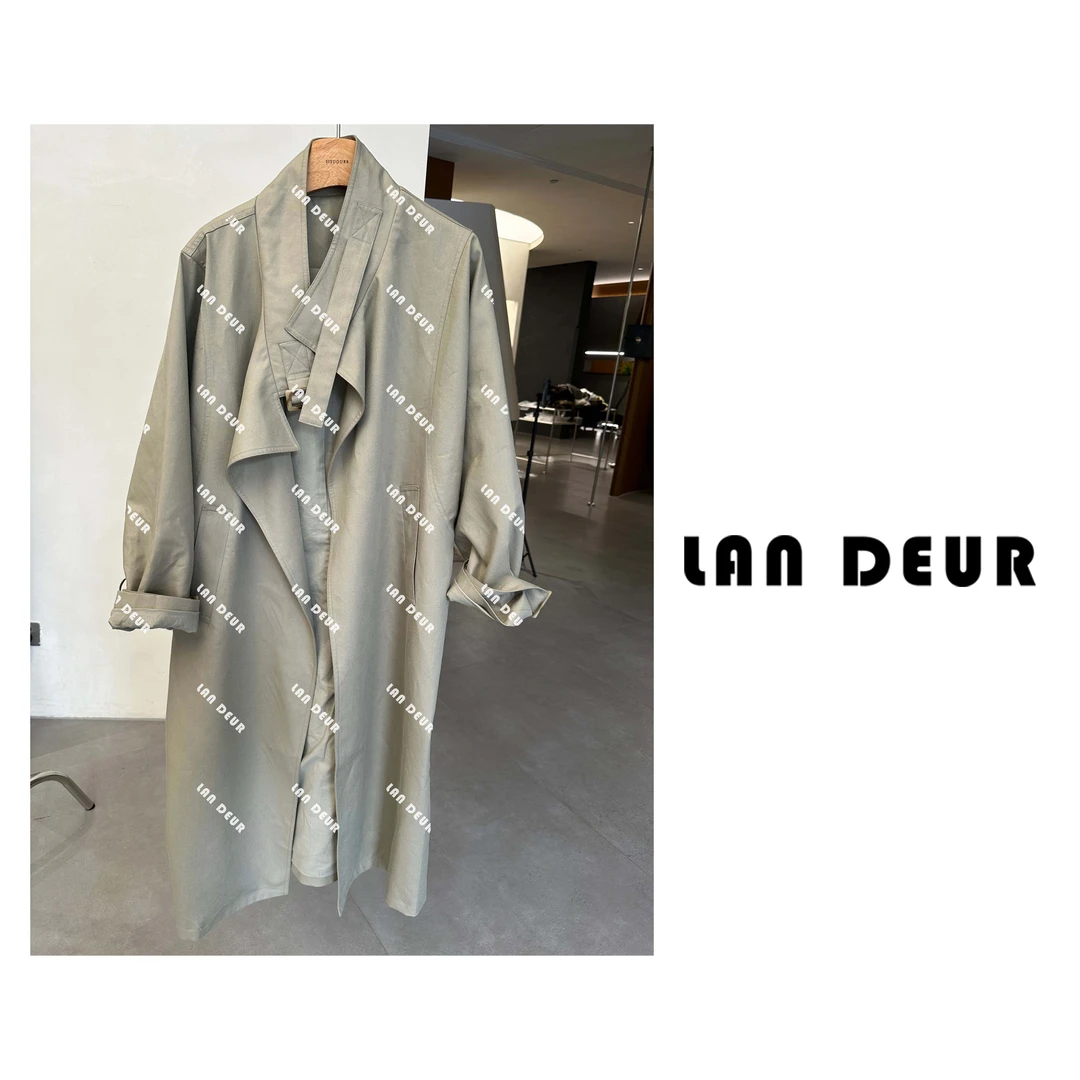 【达尔文】天丝风衣春秋季翻领设计款时尚休闲百搭长款外套女上衣