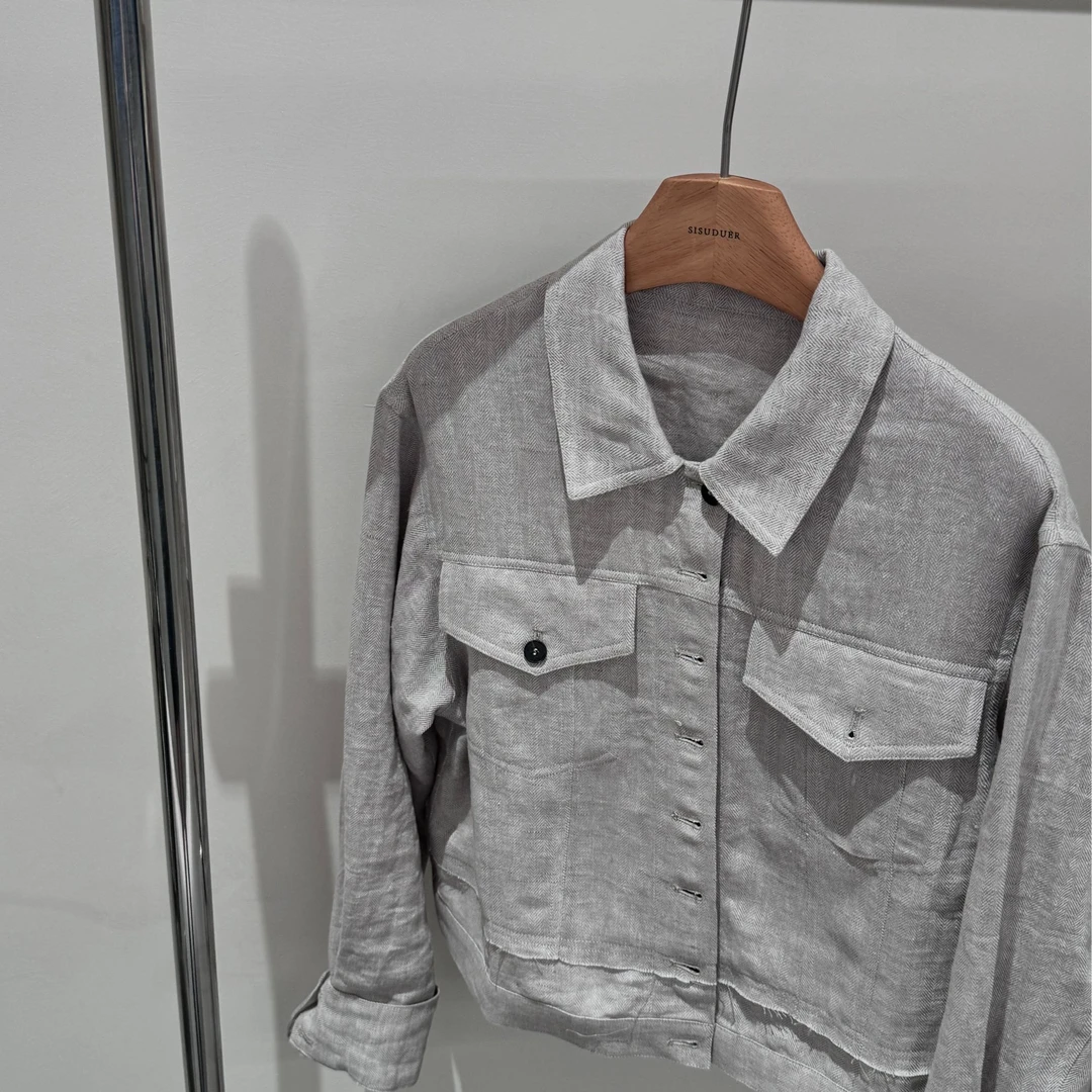 JIUJIU【灯火微渺】100%亚麻休闲百搭时尚潮流短外套0316