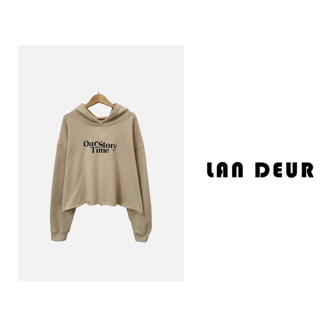 KEKE【茶乳】韩版休闲简约字母连帽卫衣女上衣短款