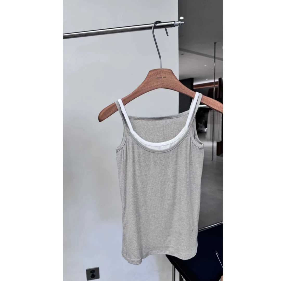 JIUJIU【春染】背心吊带花卡其色假两件休闲百搭0501-10090