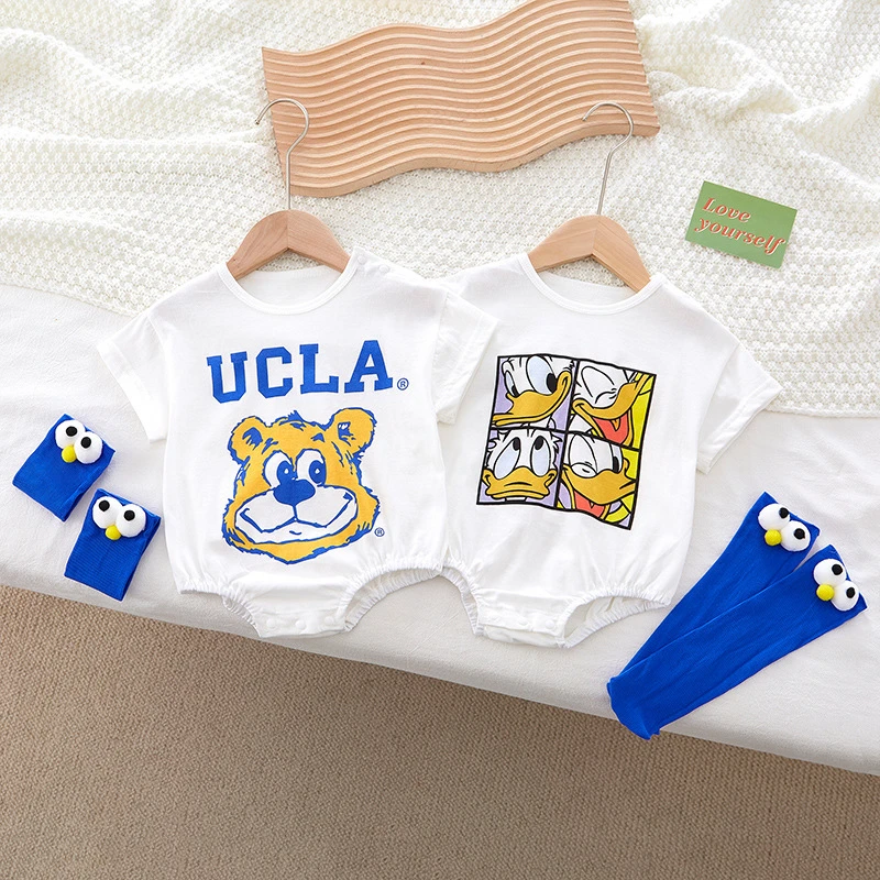 婴儿夏装两件套衣服可爱卡通包屁衣男宝宝薄款三角哈衣送袜子