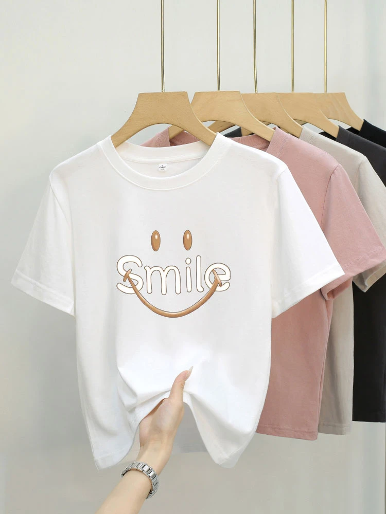 艾格smile大标  夏季印花短款显瘦百搭休闲设计感小众设计师t恤