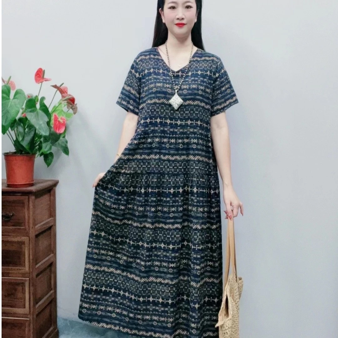 1086新款夏季韩版连衣裙显瘦气质时尚印花洋气宽松民族风连衣裙