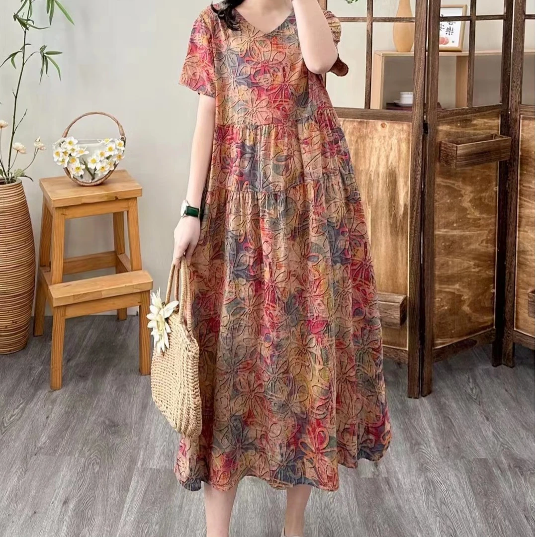 1050新款夏季韩版连衣裙显瘦气质时尚印花休闲洋气连衣裙长裙大花
