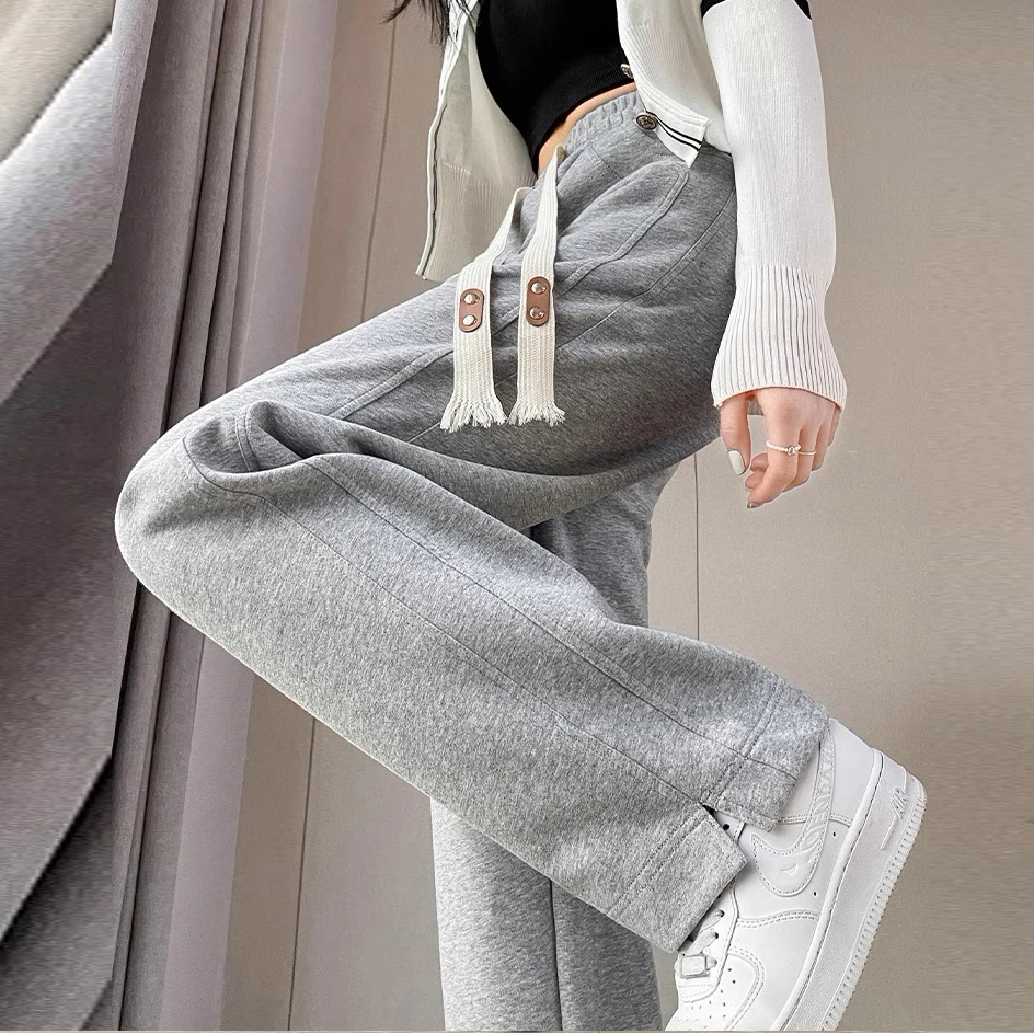 加绒不加绒直筒裤女时尚高腰宽松显瘦百搭春秋阔腿运动休闲卫裤女
