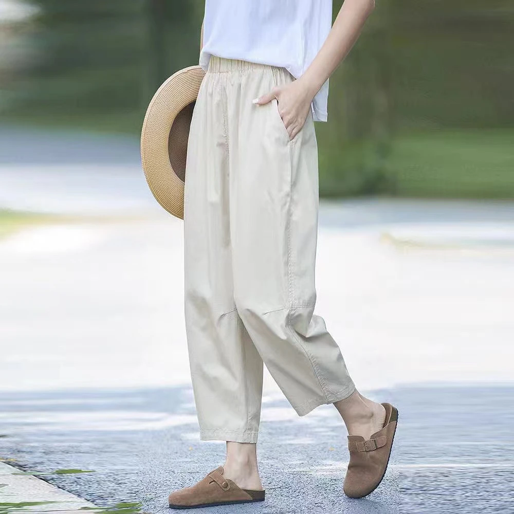 八九分休闲裤女夏季新款时尚百搭高棉小个子宽松直筒阔腿工装裤女