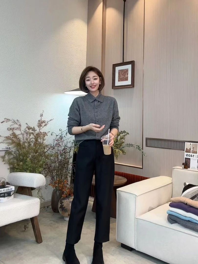 FIGO LOVE 加绒小脚显瘦挺括通勤必备高腰西装裤2410