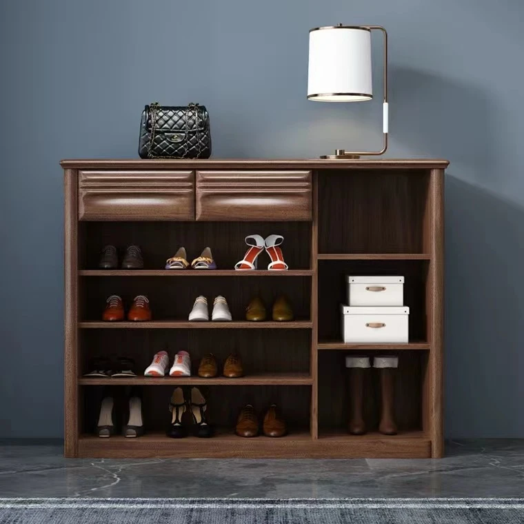 实木胡桃木简约家用门口收纳简约入户进门家用大容量玄关柜一体