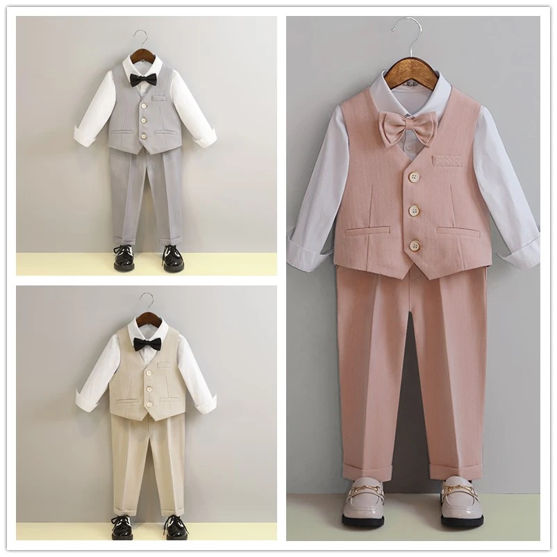 儿童小西装套装男童马甲英伦春秋帅气花童西服炸街宝宝周岁礼服男