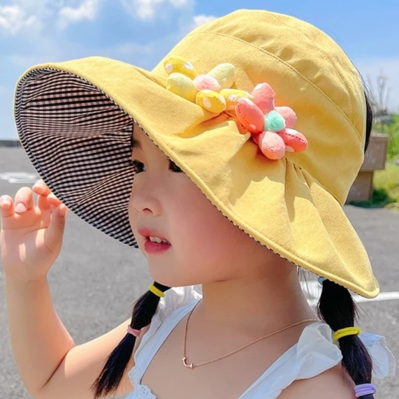 儿童防晒帽夏季薄款女童大檐空顶太阳帽可折叠防紫外线男宝遮阳帽