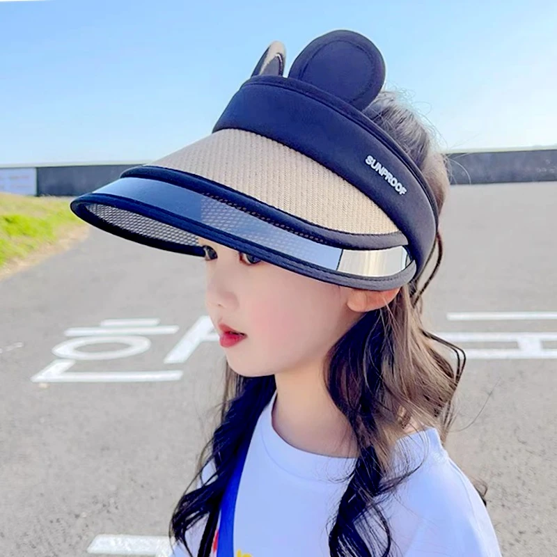 儿童防晒帽夏季空顶防紫外线遮阳女童大檐大帽檐沙滩帽宝宝太阳帽