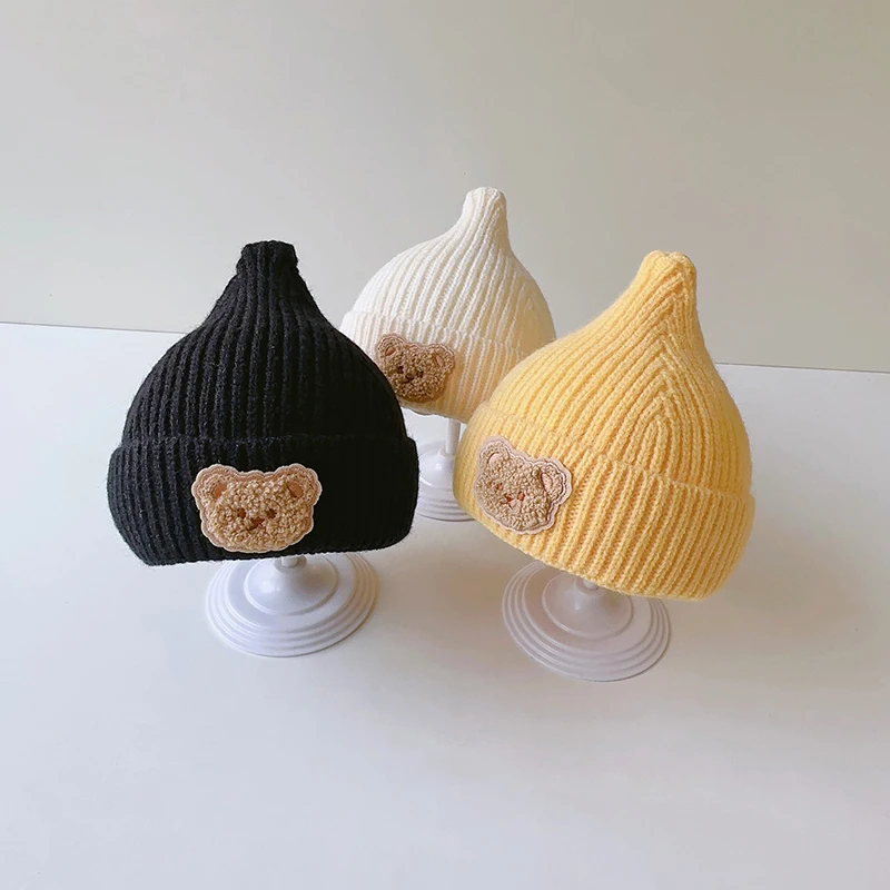 婴儿帽子秋冬款毛线帽可爱超萌小熊婴幼儿宝宝针织帽男女宝小月龄