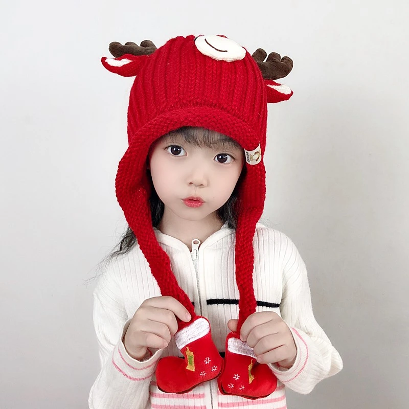 儿童帽子秋冬季可爱超萌男童防风护耳帽加绒加厚女宝宝针织毛线帽
