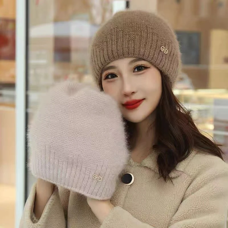 2023新款堆堆帽子女秋冬新款网红帽加厚保暖针织毛线帽松鼠绒帽子