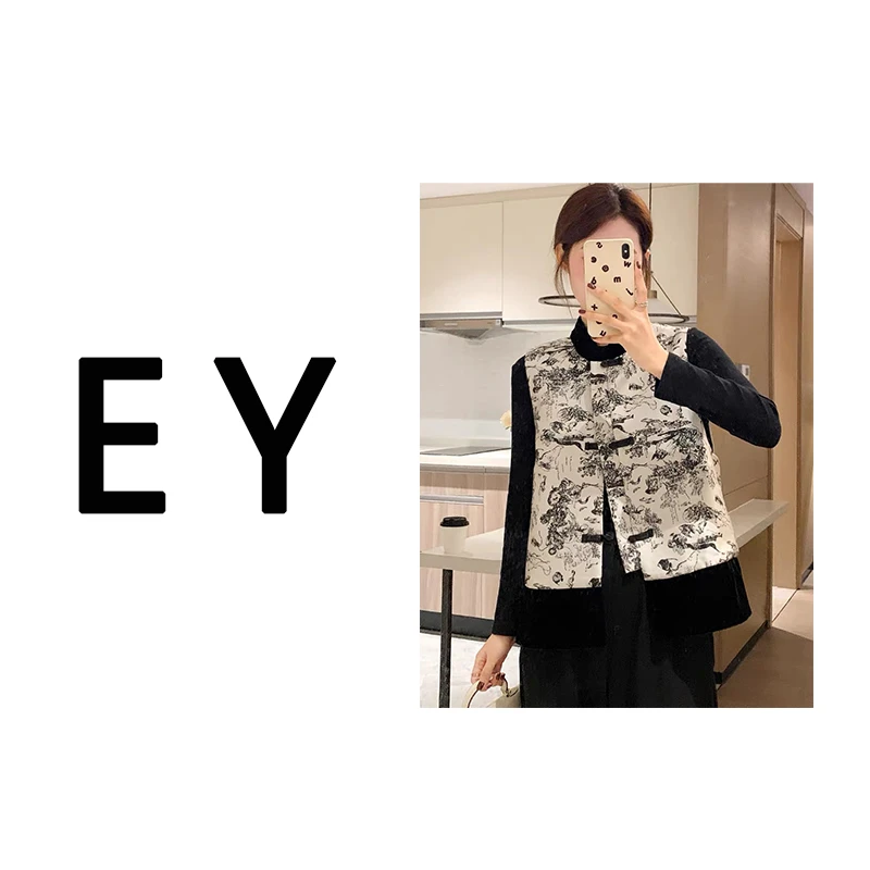 【851】XY新款女士新中式国风马甲水墨画盘扣刺绣唐装马夹