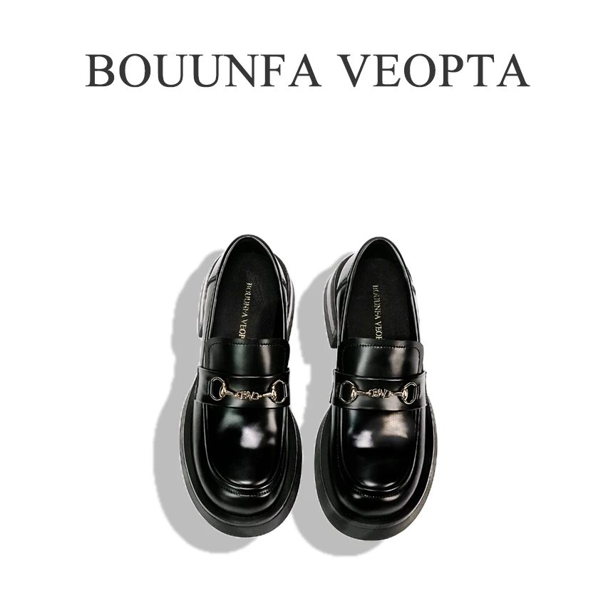 BV（芯片版）2024新款金属款圆头粗跟乐福鞋女休闲百搭真皮厚底单鞋