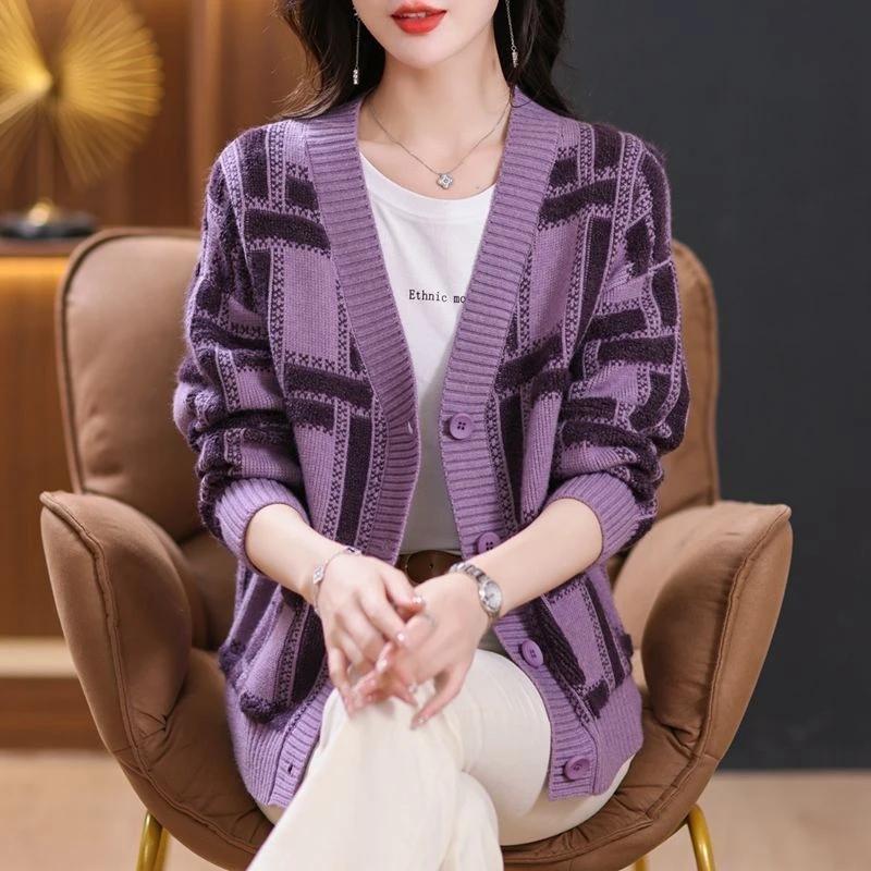 秋冬慵懒风针织开衫女2024新款韩版宽松洋气女士减龄时尚毛衣外套