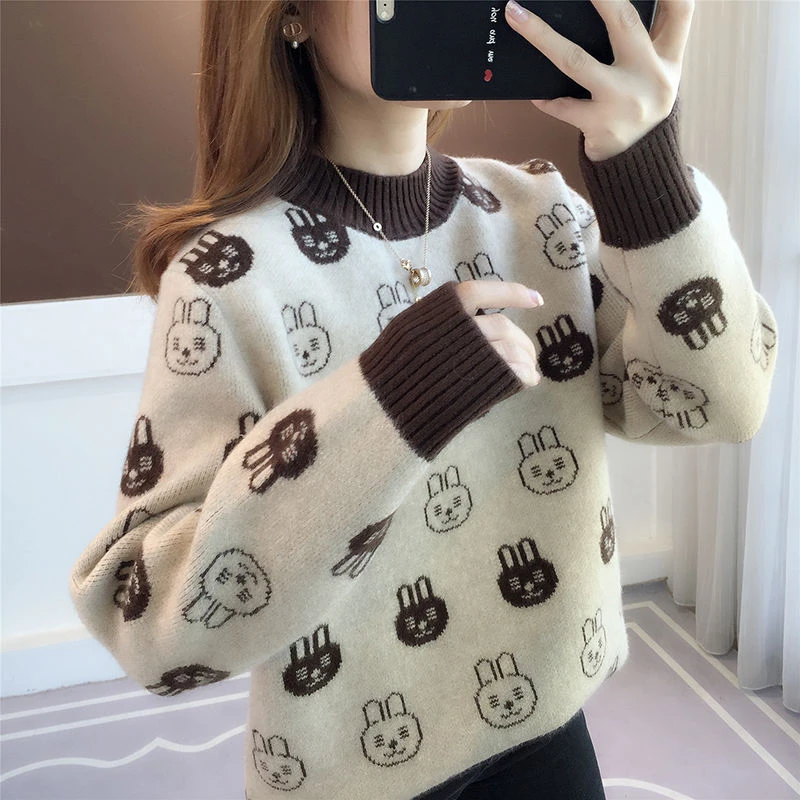 冬季今年流行漂亮女士兔子毛衣女秋冬新款2023爆款加厚打底针织衫
