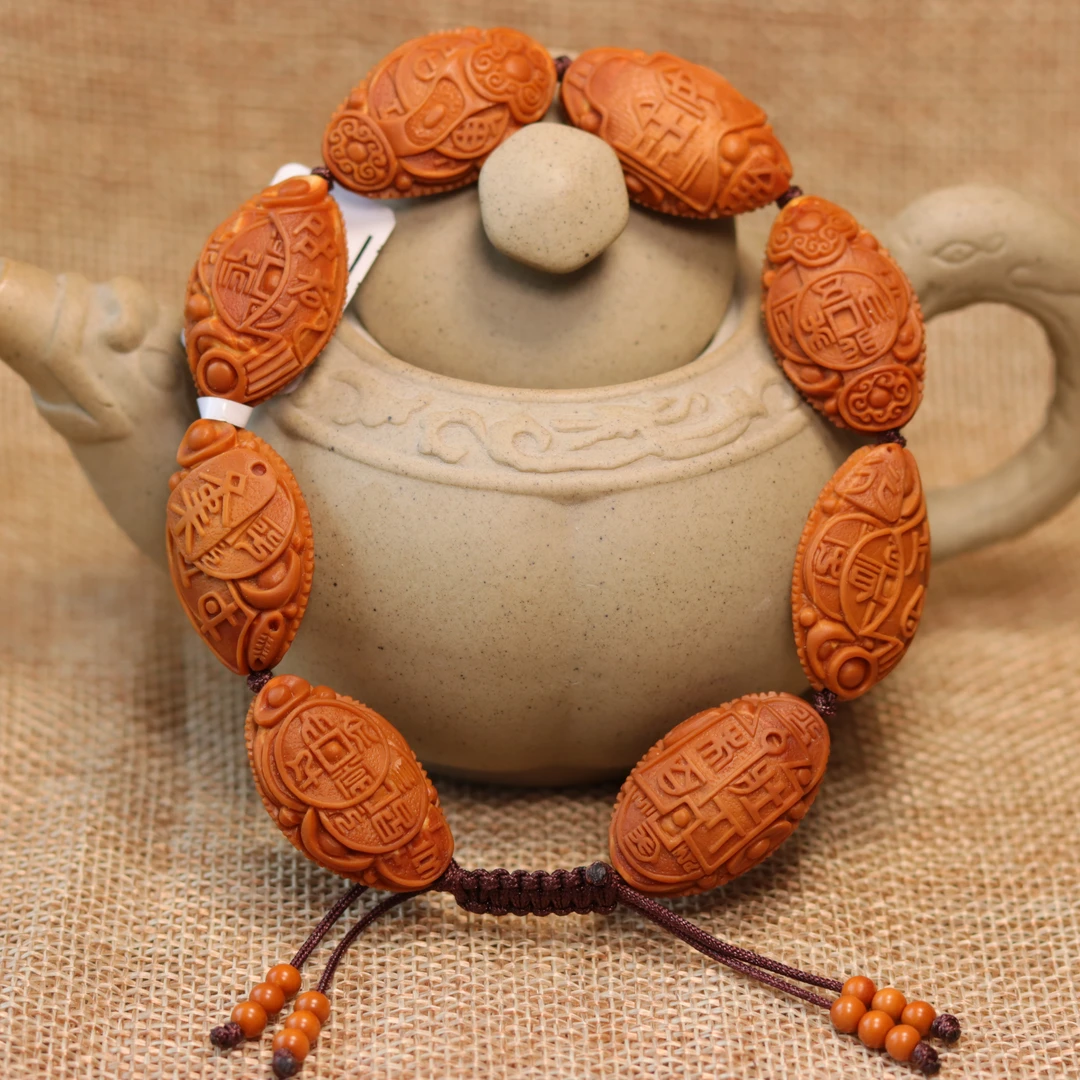 【一夜成财】1.75*2.8 苏工精品橄榄核雕刻手串手链手把件收藏