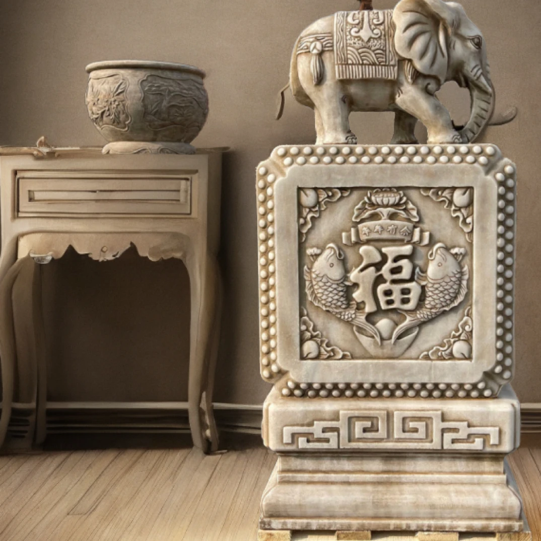 汉白玉仿古做旧石雕门墩摆件客厅玄关桌面工艺品吸财装饰复古手工