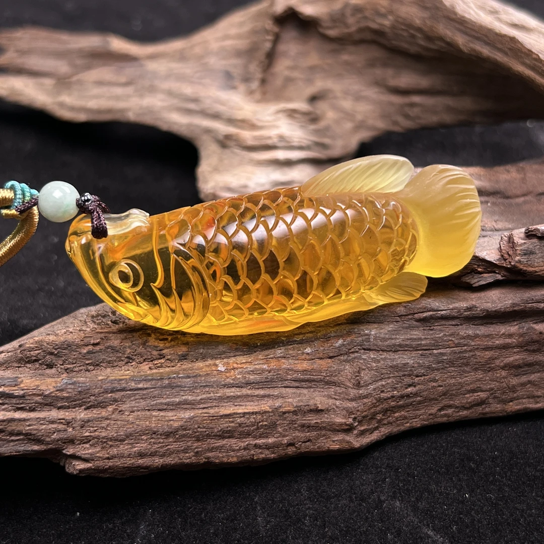 天然琥珀蜜蜡金玉满堂金龙鱼挂件（XS0277）