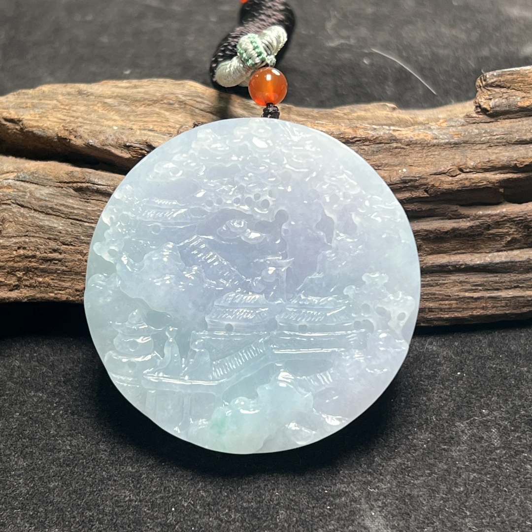 天然翡翠厚桩山水牌挂件 51x12mm（YW6280）