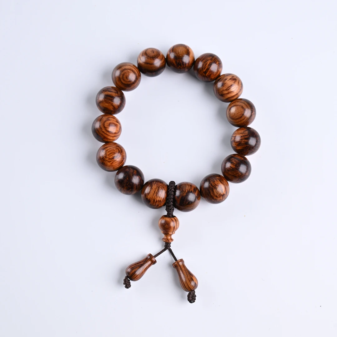 海南黄花梨虎皮纹芝麻点1.5圆珠（AJ1077）文玩好物