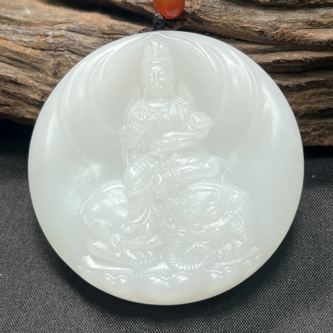 (生肖龙/蛇)天然俄料和田玉普贤菩萨挂件（WH0723）十二生肖守护神