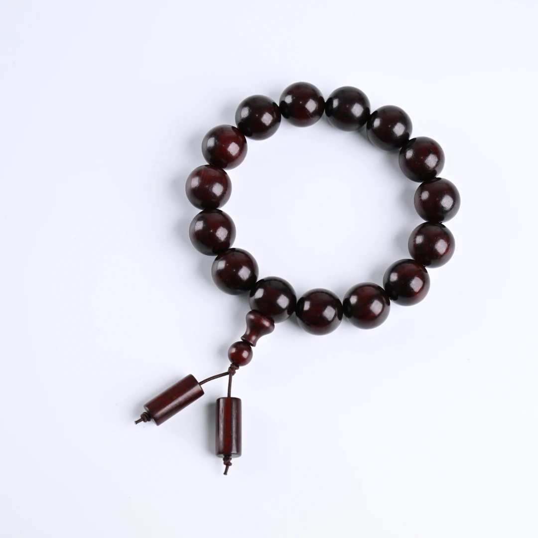 正宗印度小叶紫檀高油密老泥料鸡血红1.5手串（YQ0067）文玩好物