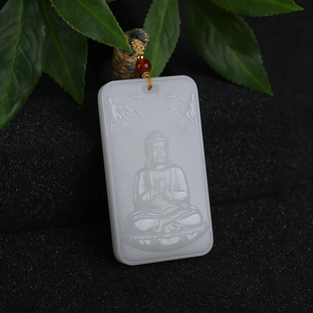 (生肖羊猴)天然和田玉俄料大日如来挂件(水线)（WH2614）十二生肖