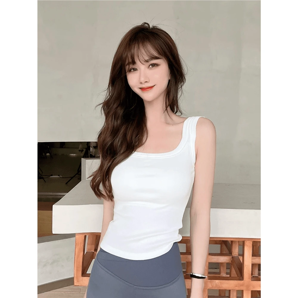 卡卡夏季正品防走光带胸垫U领背心女外穿U型美背T恤