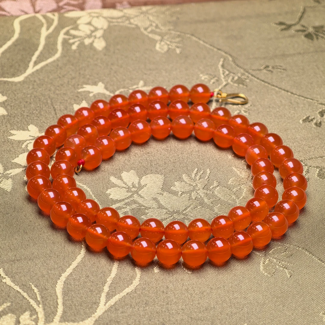 「田姐南红」保山南红高冰冰红珠宝级7mm美人项链18K金镶嵌T06821