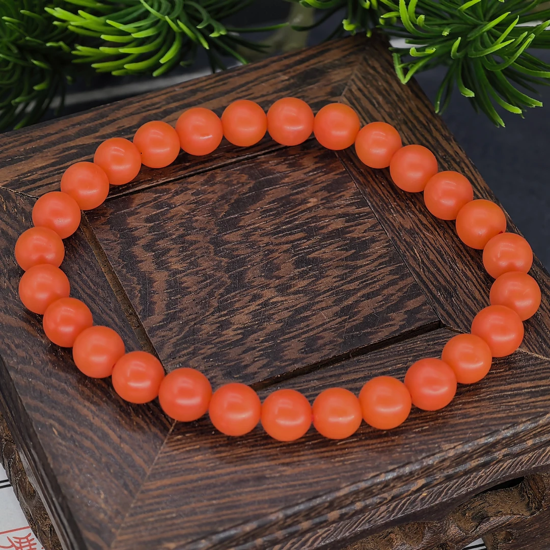 「田姐南红」保山料满色满肉柿子红单圈收藏级7mm手串