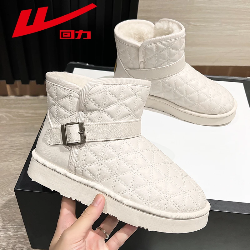 回力雪地靴女鞋小香风冬季加绒加厚短款防水保暖外穿百搭雪地棉靴