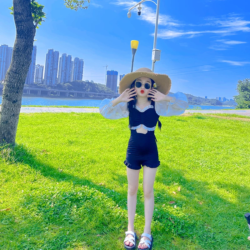 女童游泳衣2024新款儿童泳衣女孩12岁女大童网红洋气高级防晒泳装