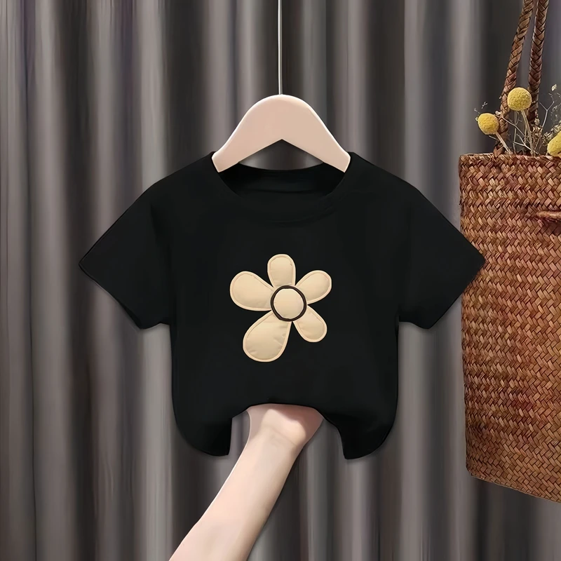 女童洋气夏装短袖2024夏季新款小女孩t恤薄款网红儿童装黑色T