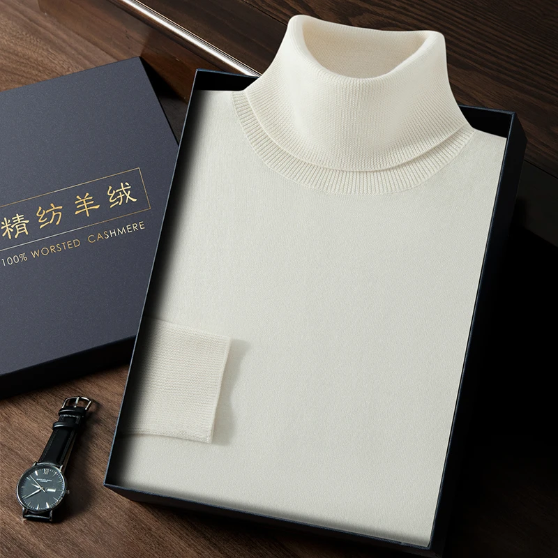 【精纺100%山羊绒】男士高翻领拉链68支精纺针织山羊绒套头衫