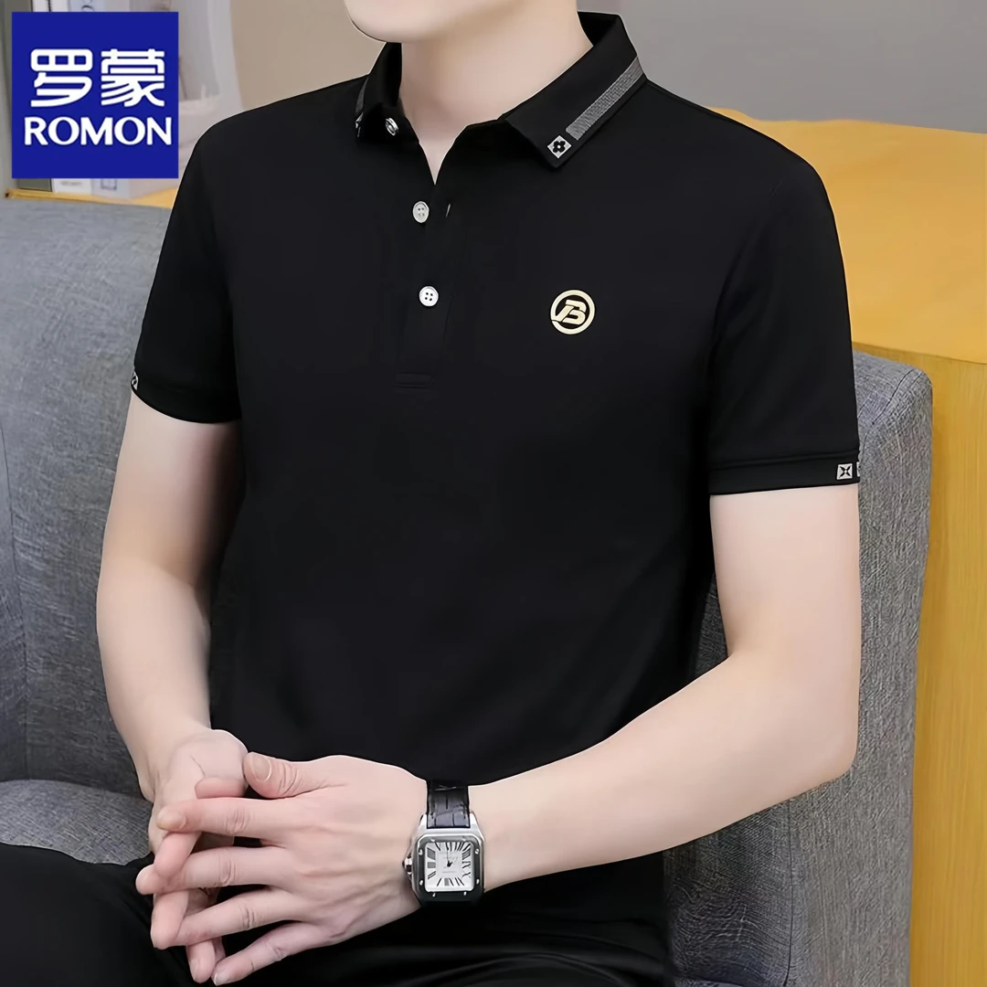 Romon/罗蒙夏季短袖Polo衫男士翻领潮流体恤短袖t恤商务男上衣服