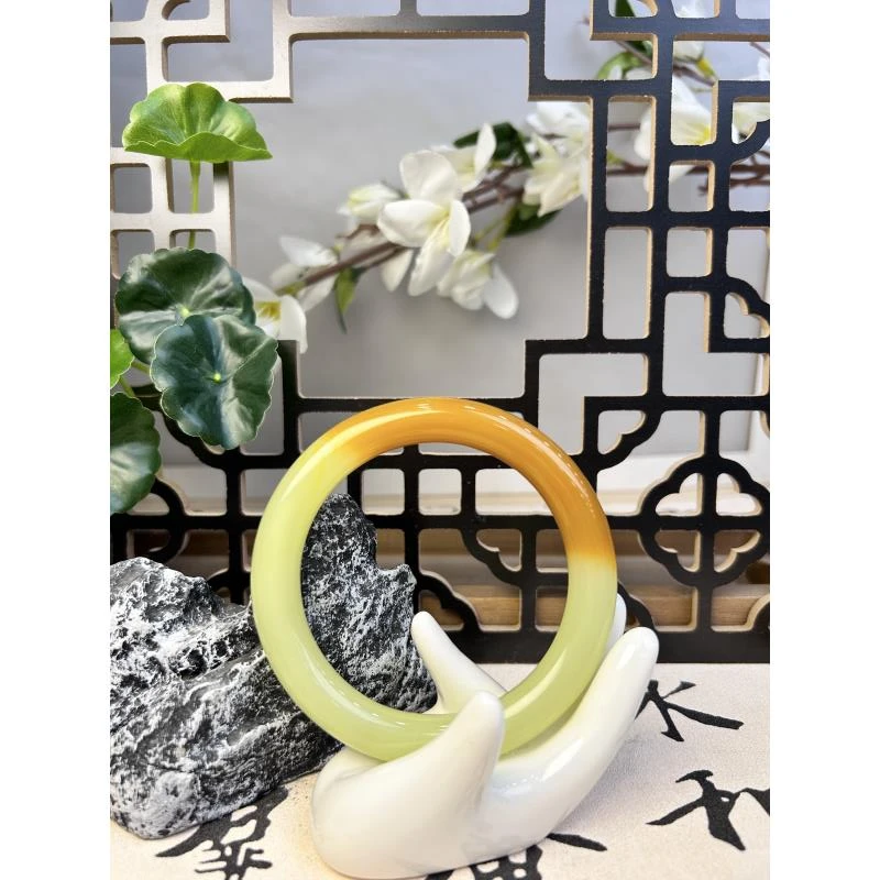 【和田玉手镯】新疆和田玉 半山半水  卡10mm正圆手镯