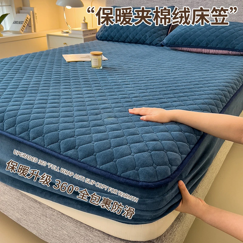 冬季牛奶绒夹棉床笠单件床罩席梦思床垫保护罩2024新款加绒床套罩