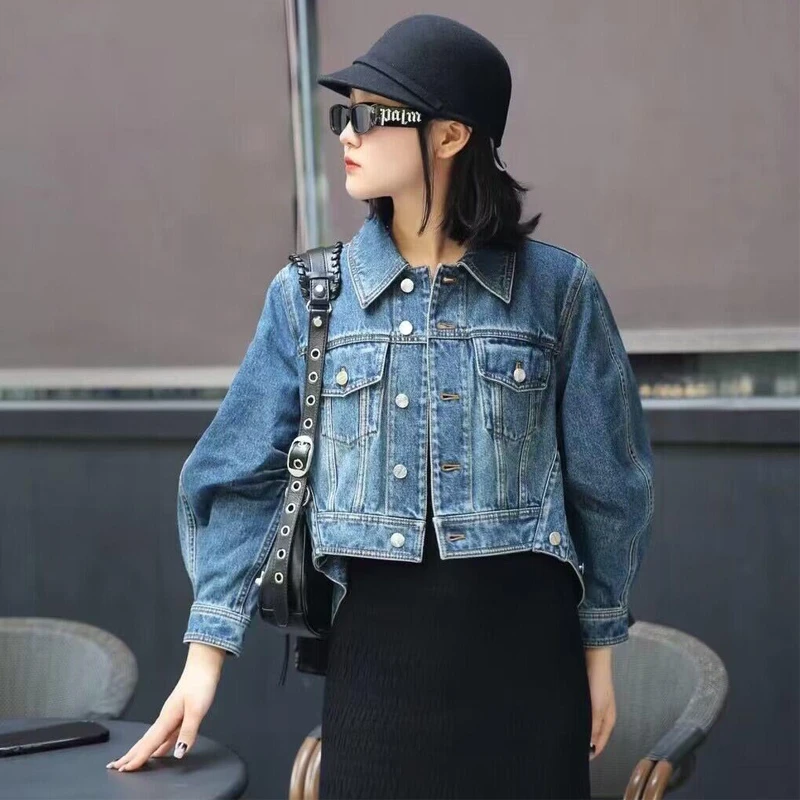 【商场同款】2025秋季新款时尚复古宽松短款水洗牛仔夹克长袖外套女