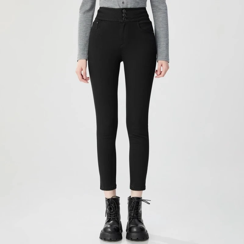 【GIRDE正品】2024年莫代尔高腰小黑裤修身外穿束脚裤女裤子