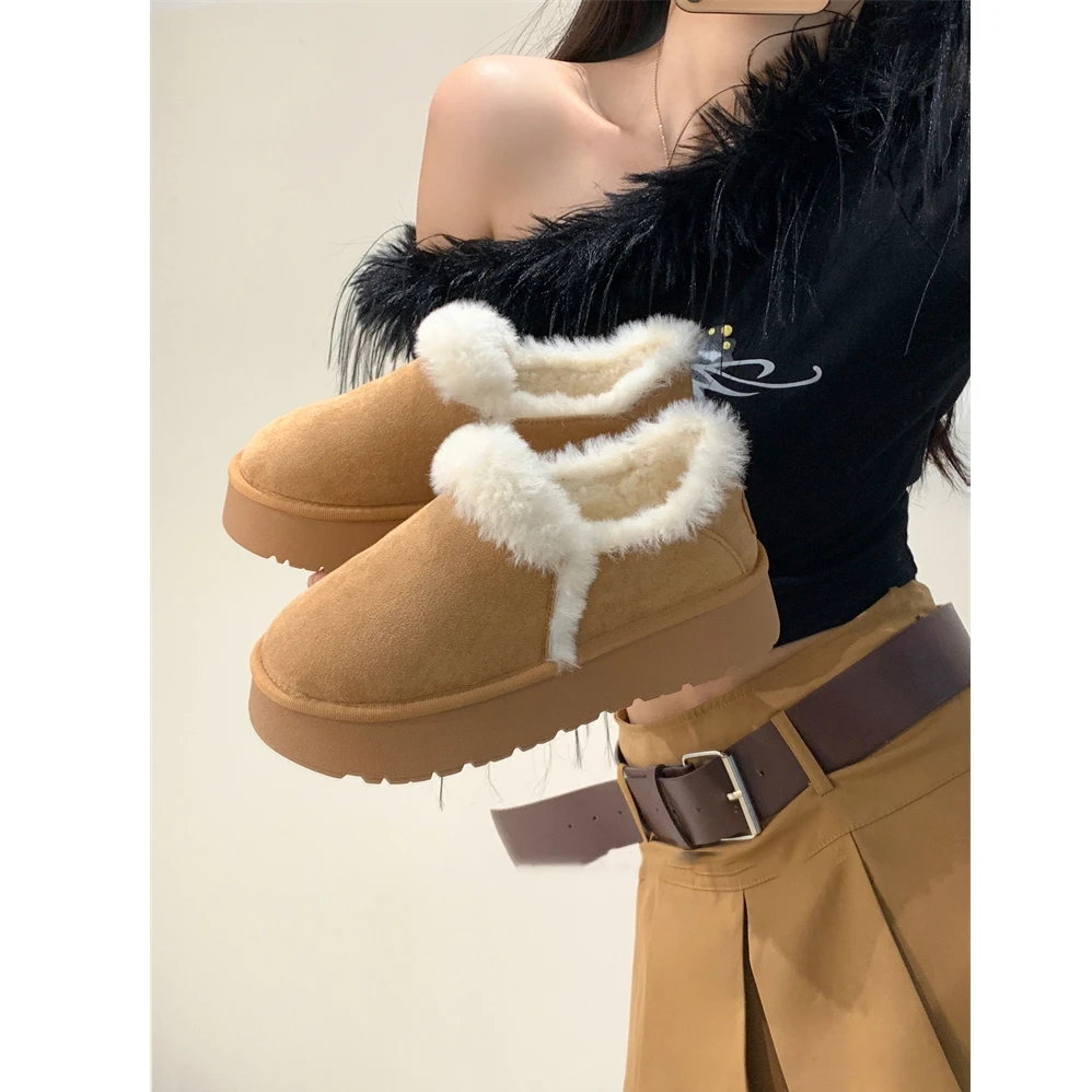 回力厚底雪地靴女2023新款一脚蹬面包女鞋子加绒加厚毛毛短靴棉鞋