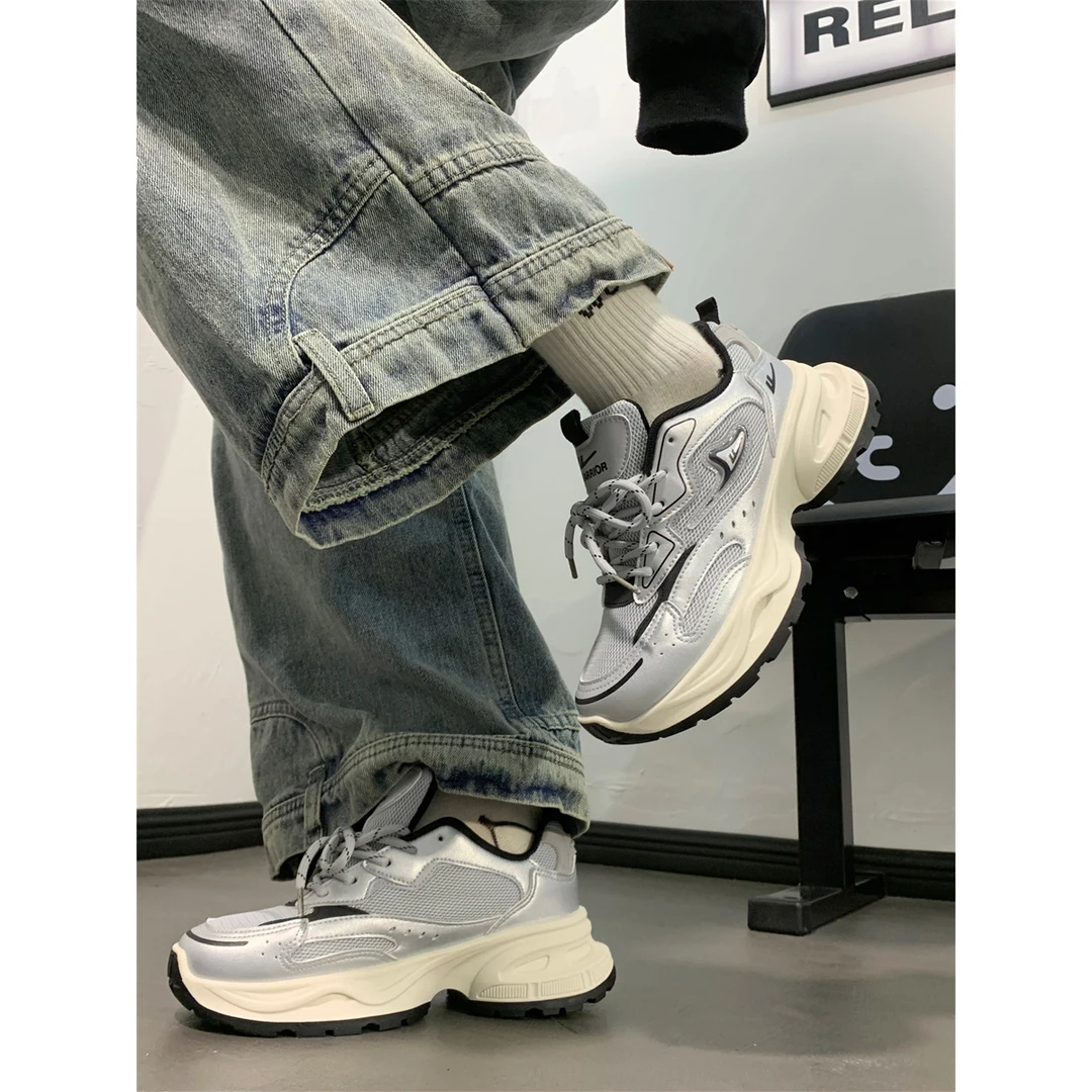 回力银色老爹鞋女2024新款夏季透气百搭休闲鞋厚底增高运动鞋子女