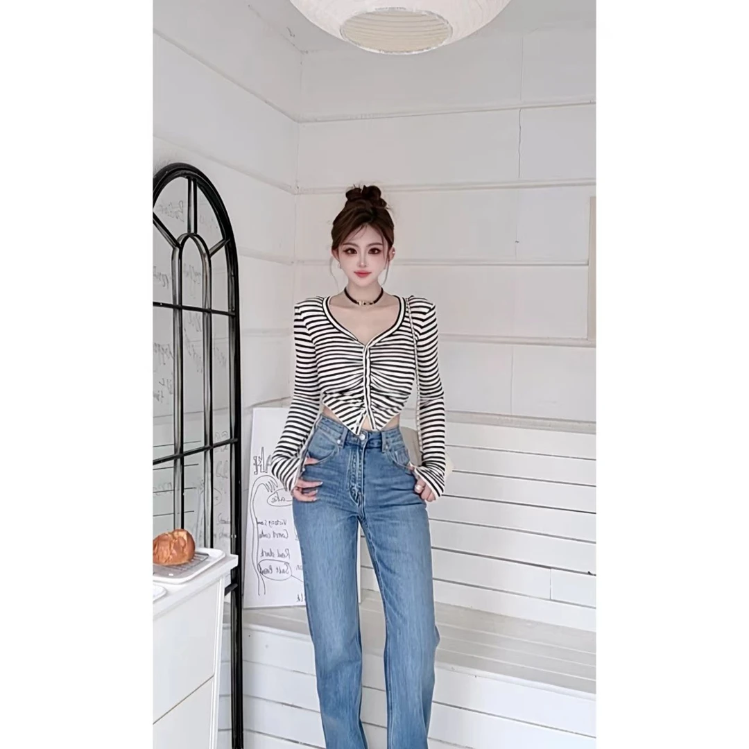 睿夕【直腿器】美式水洗窄版直筒牛仔裤中式