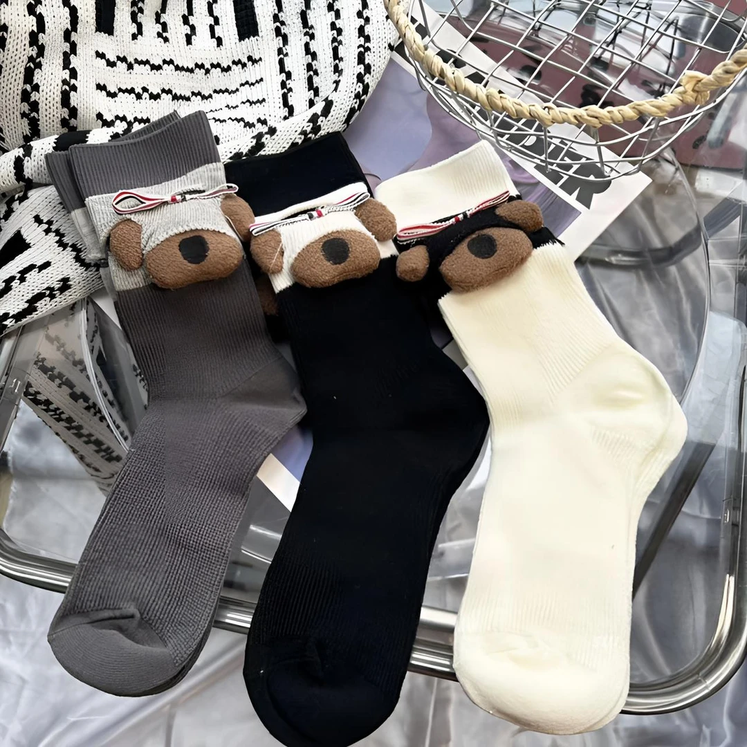 【睿夕】秋冬新款可爱立体卡通小狗毛绒公仔中筒袜