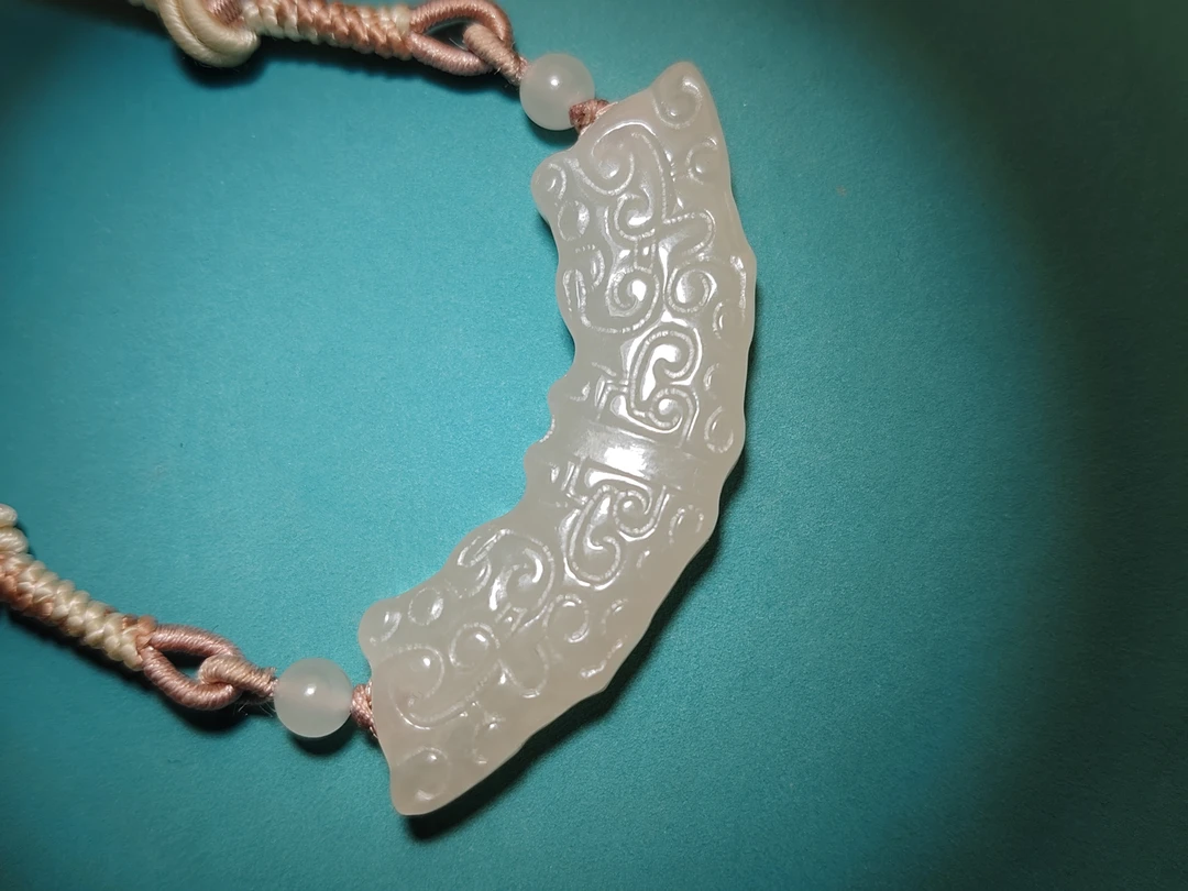 和田玉青海料藕粉玉璜挂件吊坠锁骨链毛衣链国风首饰