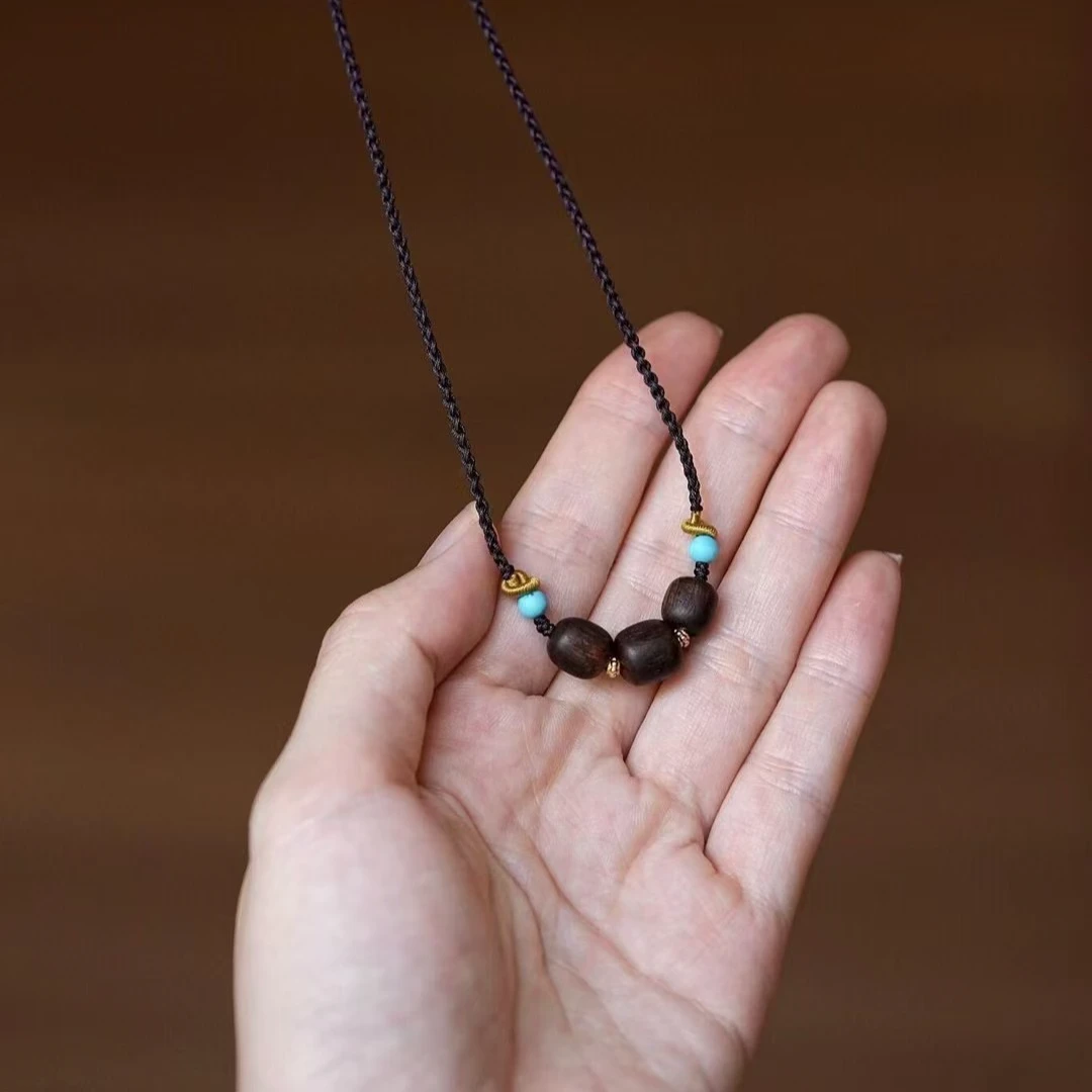 野生越南芽庄棋楠沉香沉水随型编绳吊坠